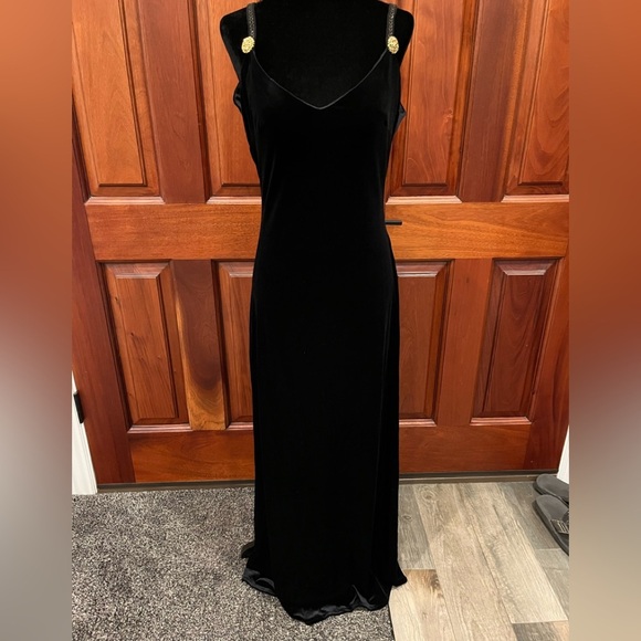 Vintage Dave & Johnny Black Stretch Velvet Event Evening Maxi Dress Size 6 Slits - Picture 1 of 13